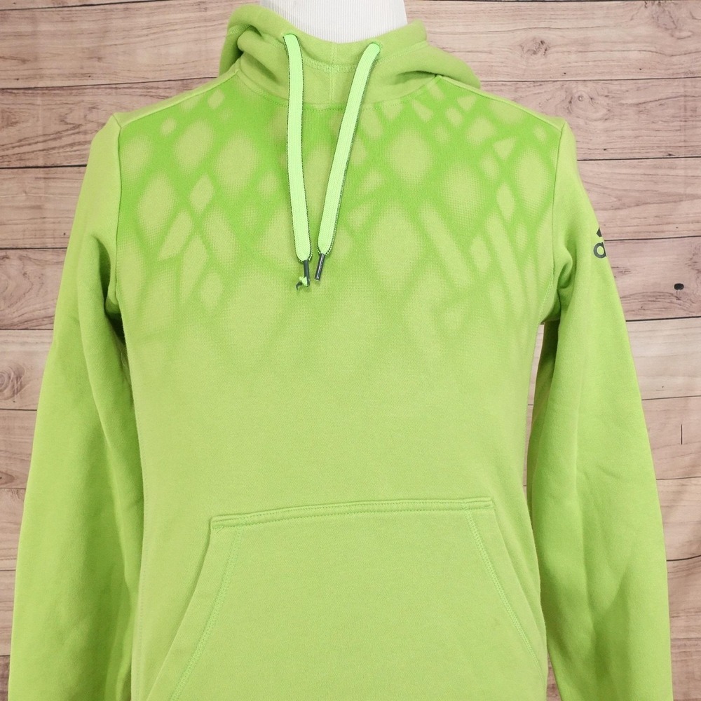 Adidas Hoodie Mens S Green Pullover Fleece Messi Logo Kangaroo Thumbholes Soccer